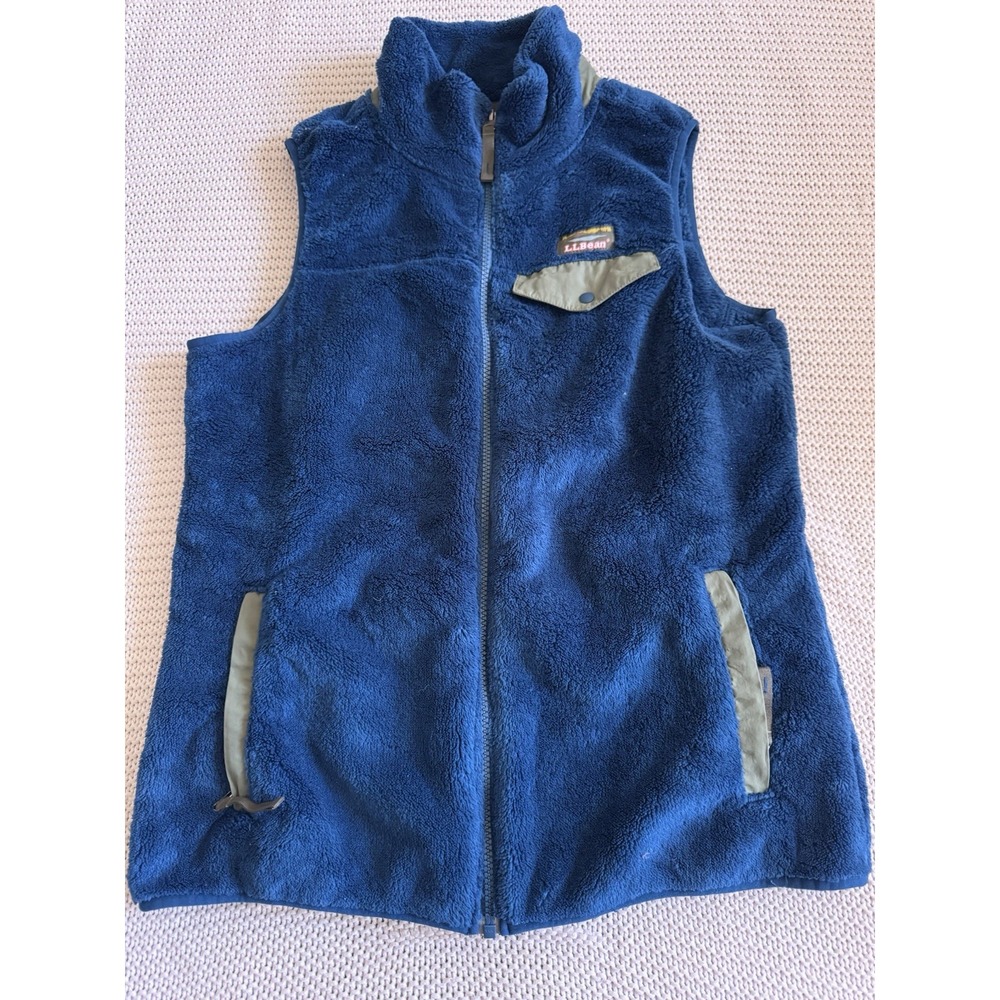 LL BEAN MOUNTAIN‎ PILE FLEECE VEST Women SZ Small GREEN/ BLUE